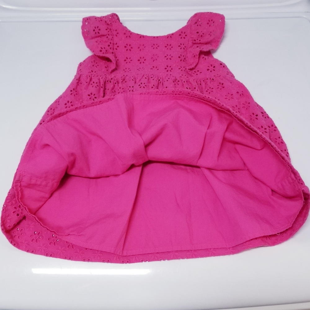 Ralph Lauren Bright Pink Eyelet Sleeveless Cotton Ruffle Accent Dress 12M - Picture 3 of 6